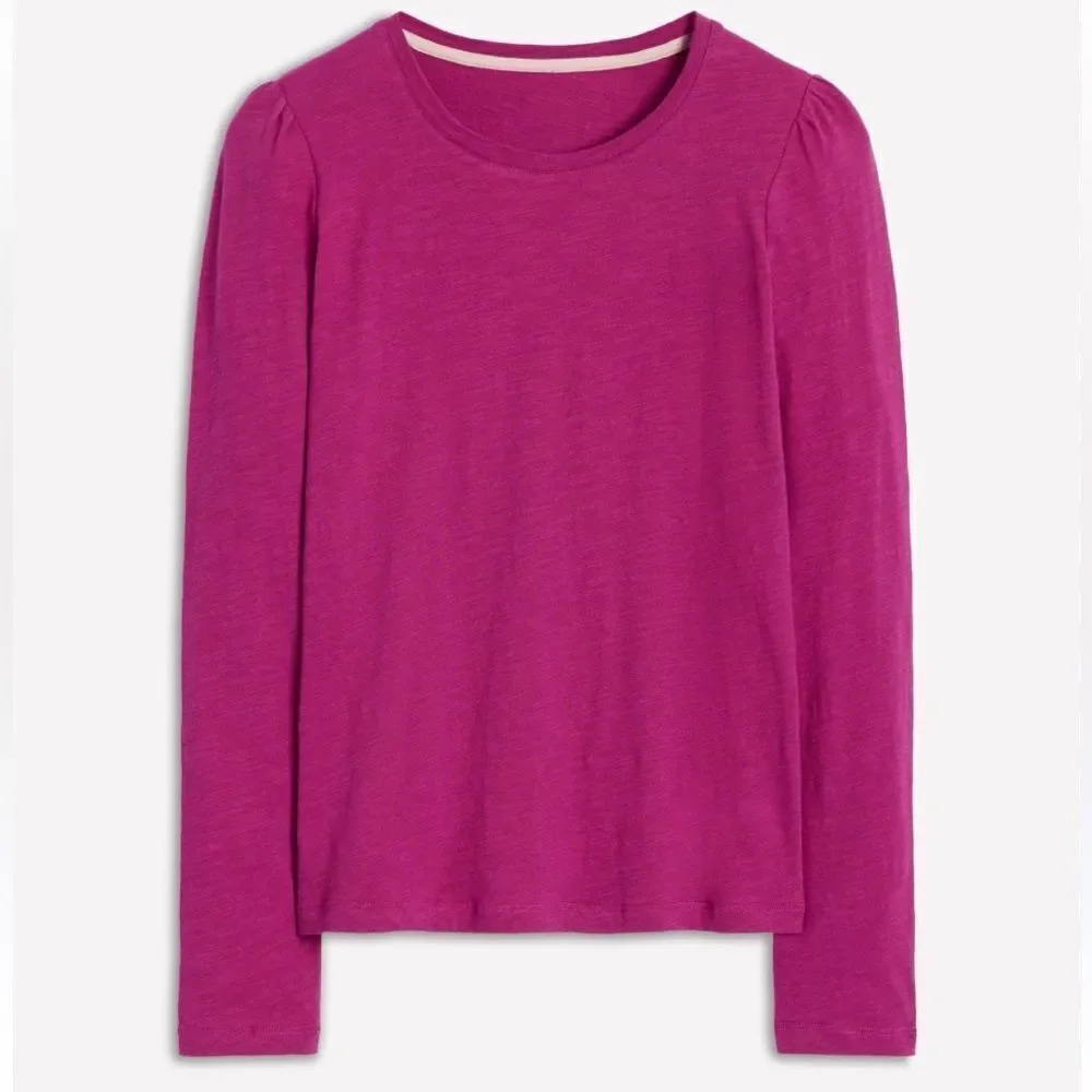Boden basic Cotton & Modal Crew Long Sleeve Top in Rich Magenta size 4-like new!